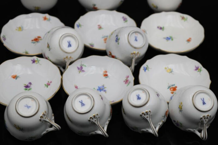 Meissen, mocha service, decor scattered flowers with gold, 15 pieces (220205)-