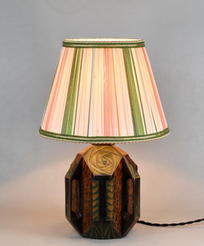 1930年フランス アールデコ時代のカラフルな釉薬金テーブル ランプ