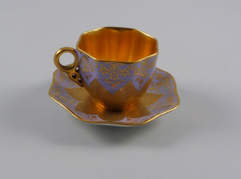 コールポート イギリス製 カップ＆ソーサー 八角形 ピンクゴールド ~1900頃