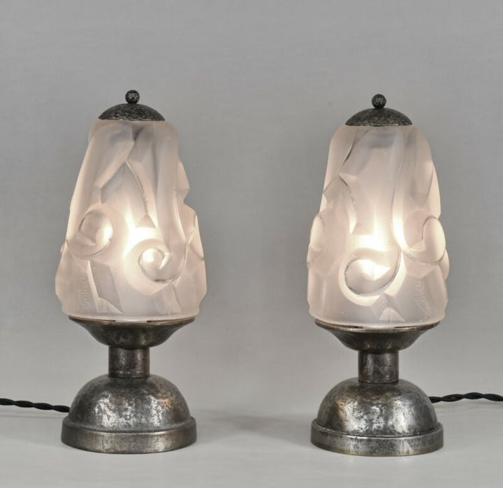 デュゲ　ペアのフランス製アールデコランプ　1930年