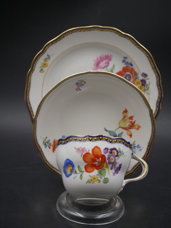 マイセン コーヒーサービス 6人用 Aカンテ　フラワーブーケ コバルトブルーエッジ ゴールド