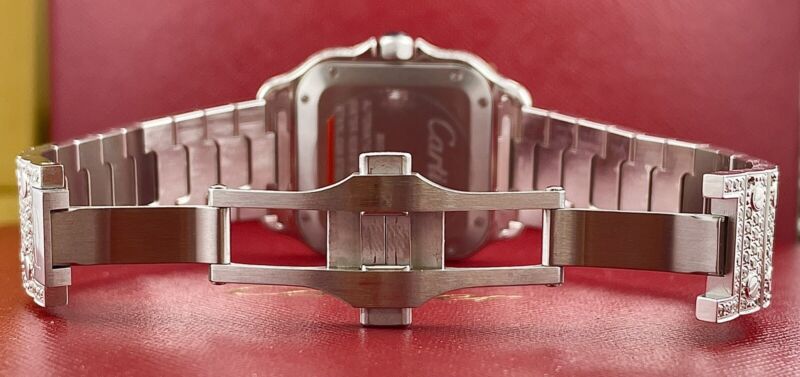 Cartier Santos Unisex 35mm Steel Watch Roman Iced Out 10ct Diamonds WSSA0029