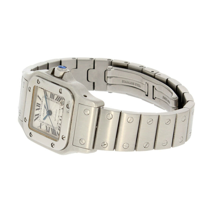 Cartier Santos Galbee Silver Guilloche Dial Ladies Stainless Steel Watch 2433