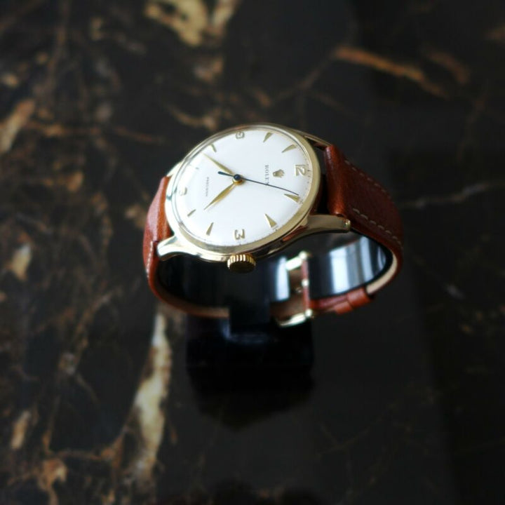 A BEAUTIFUL GENTS VINTAGE 1959 OVERSIZE (36mm) ROLEX PRECISION IN 9ct GOLD