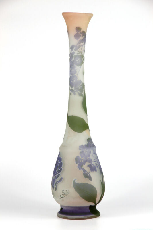 エミールガレ 紫陽花の花のくびれ型大型花瓶（スターガレ時代）アールヌーボー期