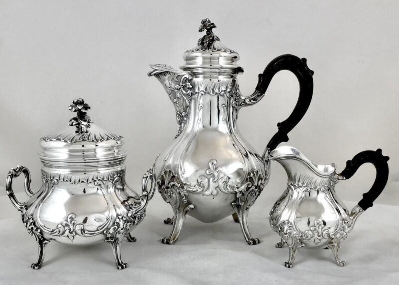 ピュイフォルカ パリ アンティーク 19世紀 フランス 希少 ルイ15世 シルバーコーヒーサービス  1450g