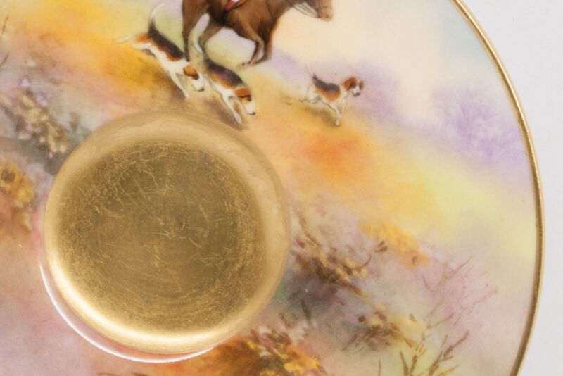 ロイヤルウースター デミタスカップ&ソーサー 手描き狩猟『ハンティングシーン』の風景