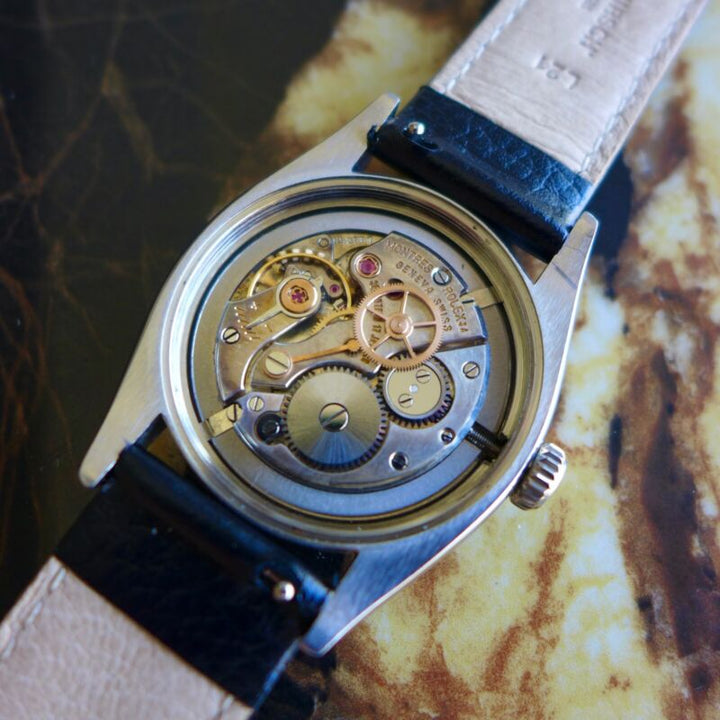 A BEAUTIFUL GENTS VINTAGE 1957 ROLEX OYSTER PRECISION 9/3/6 EXPLORER DIAL STEEL