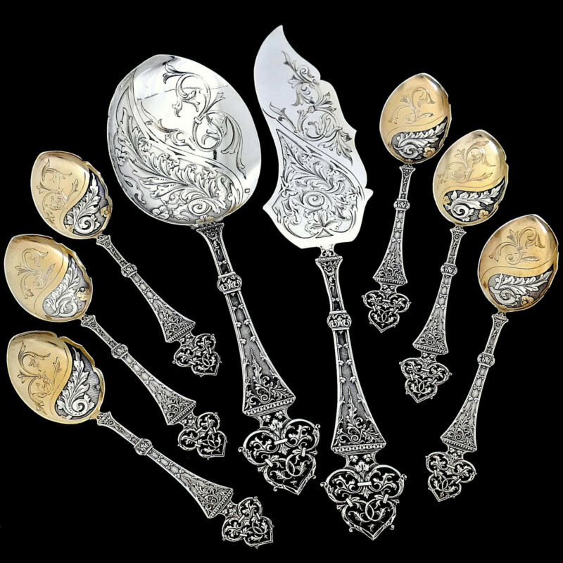 ピュイフォルカ マスターピース フランス製スターリングシルバー18Kゴールド アイスクリームセット・トリロベ