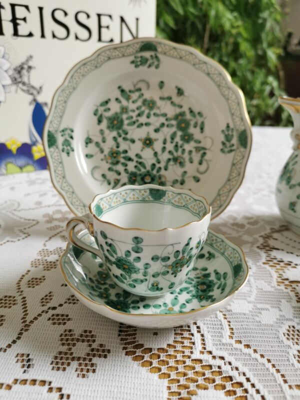 マイセン モカサービス 2人用 インドの花 グリーンリッチウィズ