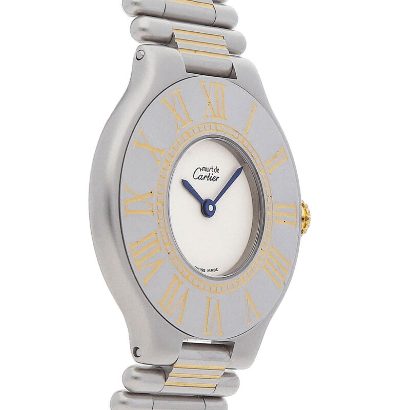 Cartier Must 21 Quartz Steel Gold Plated Ladies Bracelet Watch 84090171