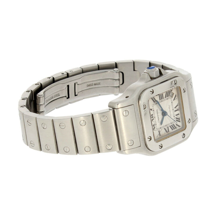 Cartier Santos Galbee Silver Guilloche Dial Ladies Stainless Steel Watch 2433