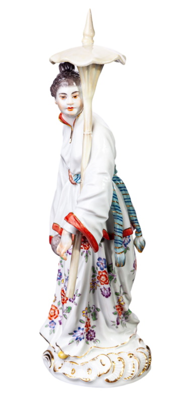 マイセンフィギュア 傘を持ったアジア人女性  J.J.ディーラー 外国人一級品 20cm