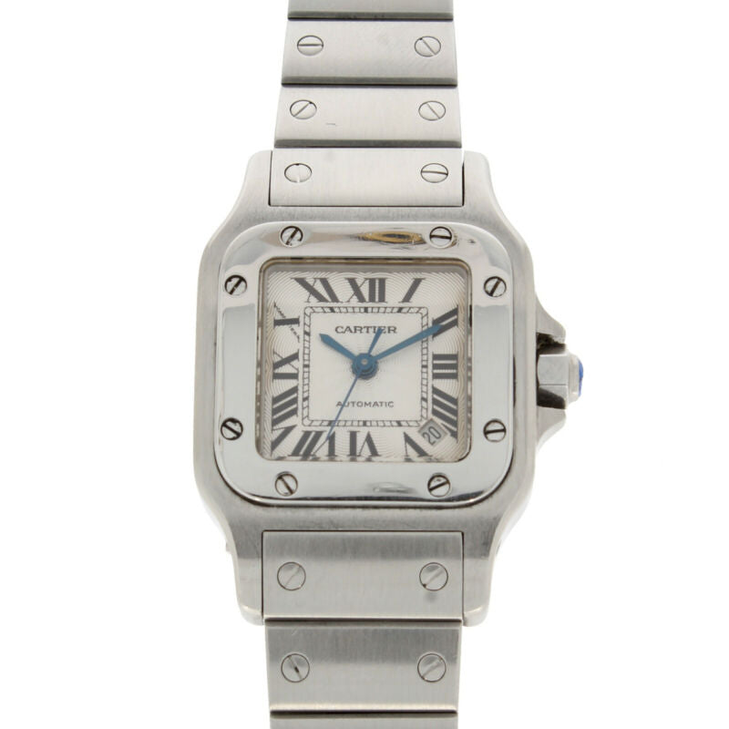 Cartier Santos Galbee Silver Guilloche Dial Ladies Stainless Steel Watch 2433