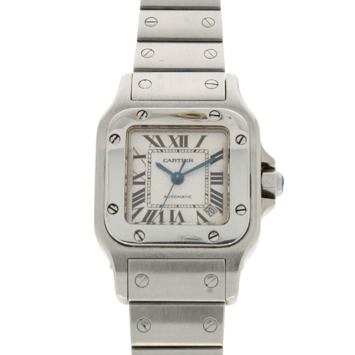 Cartier Santos Galbee Silver Guilloche Dial Ladies Stainless Steel Watch 2433