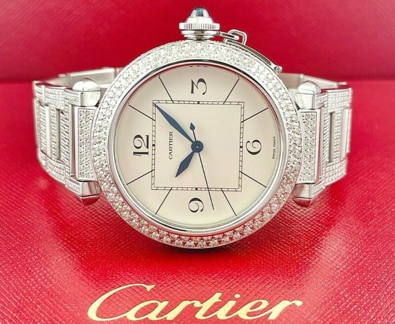 Cartier Pasha 42mm Beige Dial Custom Iced Out 8ct Genuine Diamonds Ref 2730