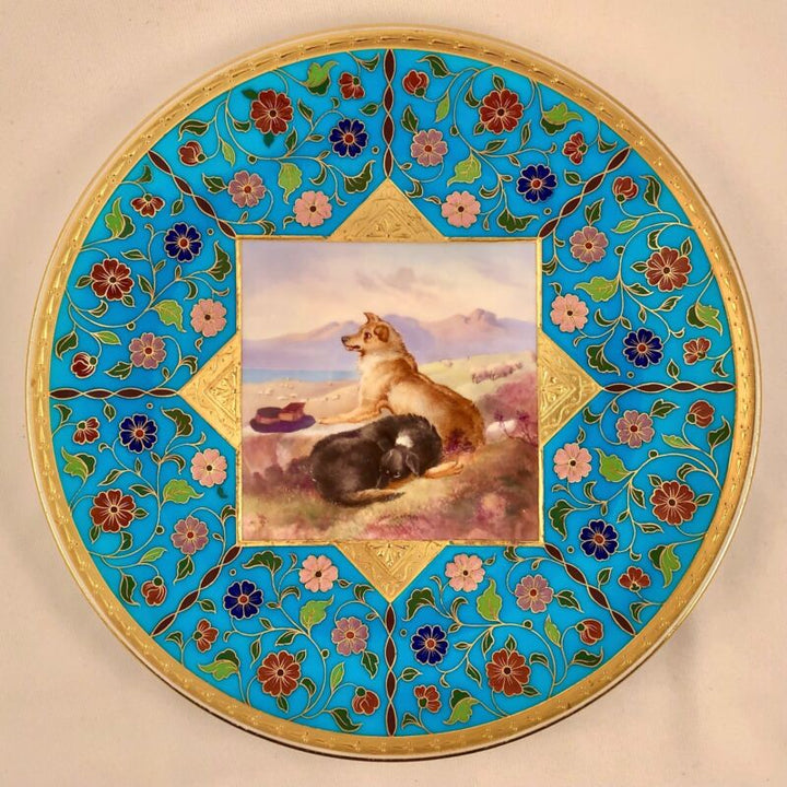 アンティーク ミントン　飾り皿 飼い主を待つ犬たち（クリストファードレッサー）