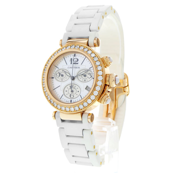 Cartier Pasha Seatimer WJ130004 3130 Diamond White MOP 18k 37mm Rose Gold Watch