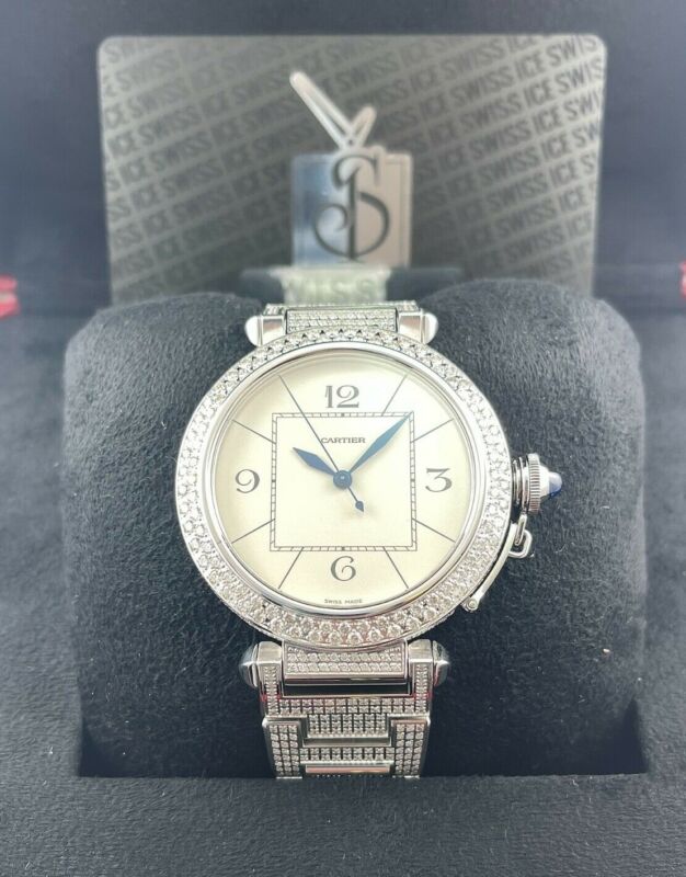 Cartier Pasha 42mm Beige Dial Custom Iced Out 8ct Genuine Diamonds Ref 2730