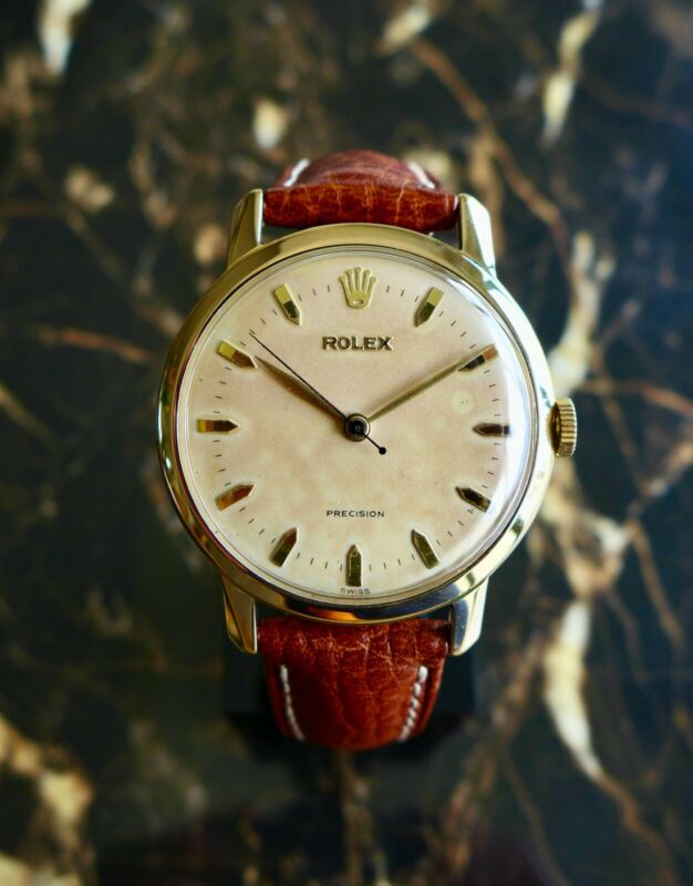 A STUNNING GENTS VINTAGE 1951 OVERSIZE (36MM) ROLEX PRECISION IN 18K SOLID GOLD