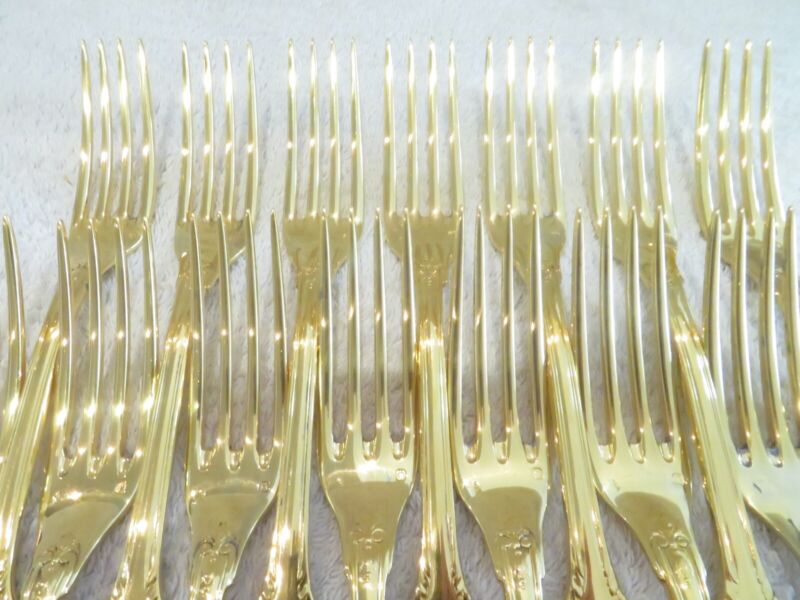ピュイフォルカ フランス製950スターリングシルバー １８金メッキ シルバー ディナーフォーク14本 ルイ16世 セット