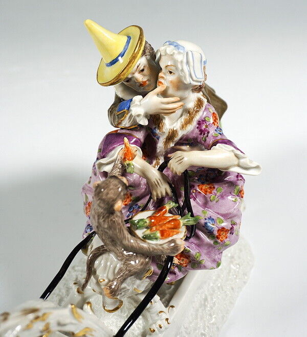 マイセン人形(MEISSEN)、そり遊び宮廷道化師フローリッヒとシュミーデル、1850年、1級品