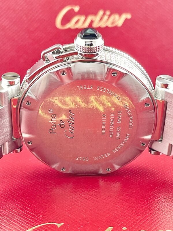 Cartier Pasha 40mm White Dial Custom Iced Out 8ct Genuine Diamonds Ref 2790