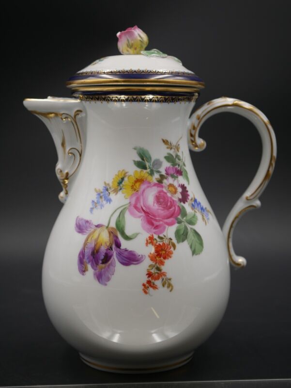 マイセン コーヒーサービス 6人用 Aカンテ　フラワーブーケ コバルトブルーエッジ ゴールド