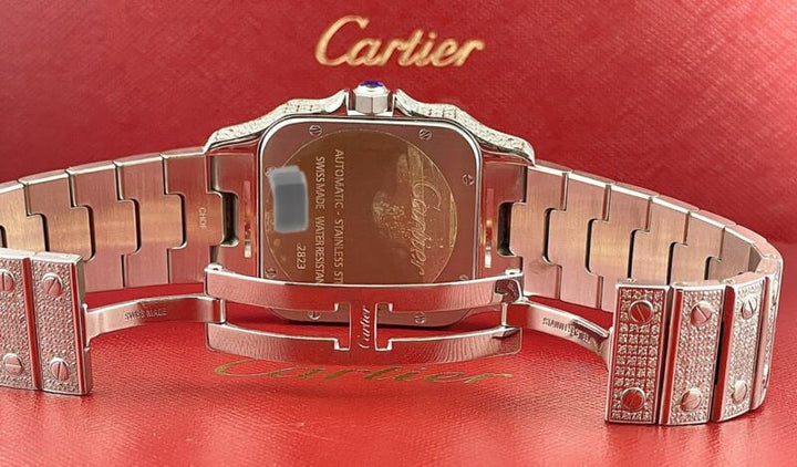 Cartier Ladies Santos Galbee 32mm Custom Iced 10ct Genuine Diamonds Ref 2823