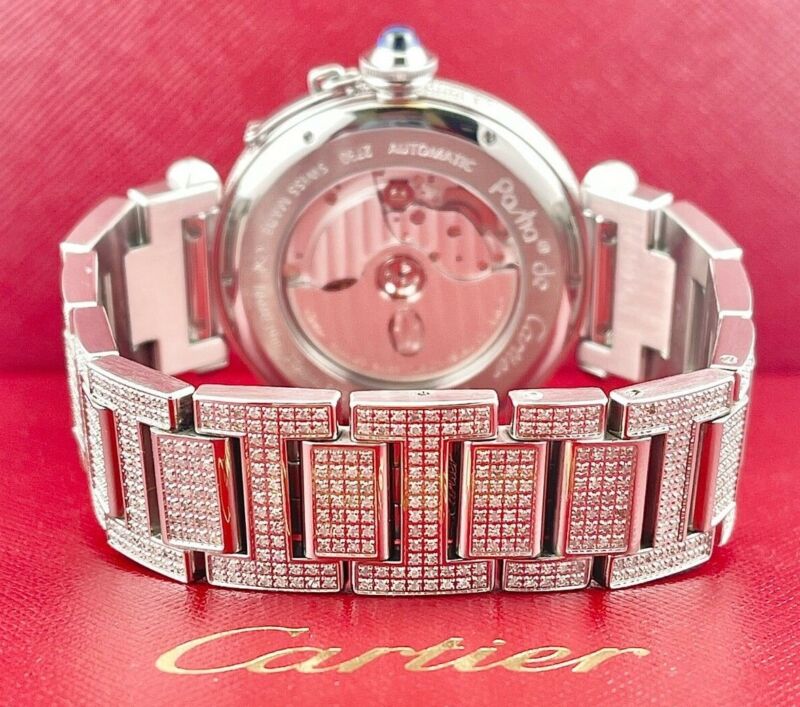 Cartier Pasha 42mm Beige Dial Custom Iced Out 8ct Genuine Diamonds Ref 2730
