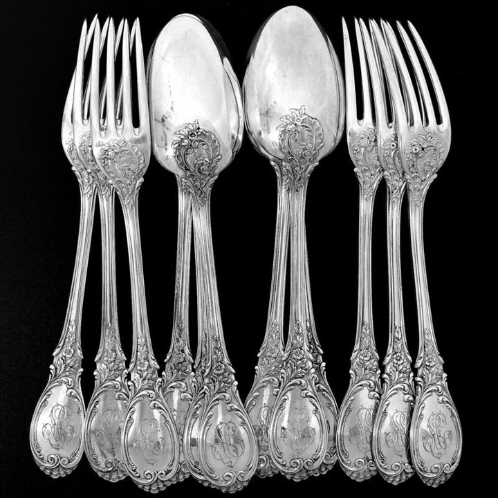 ピュイフォルカ ファビュラス フレンチ スターリングシルバー ディナー食器セット 12点 バラ