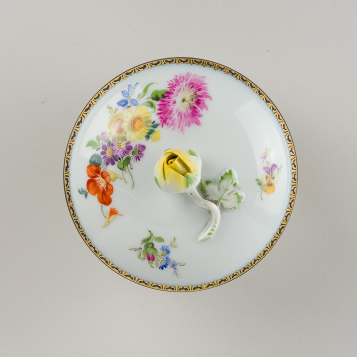 マイセン シュガーボウル カラフルフラワーブーケ Aカンテ 10cm 1級品