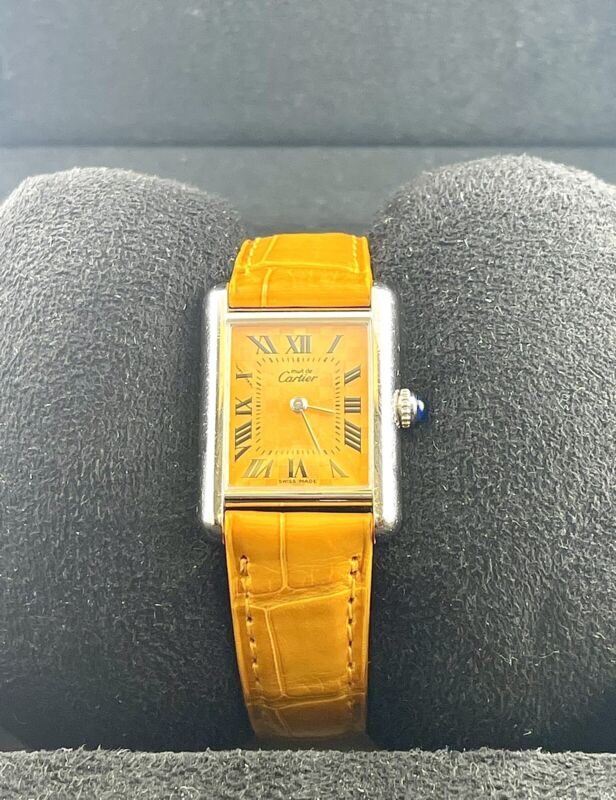 Cartier Tank 22mm 2416 Limited Edition Orange Quartz Lady Silver 925 Case Watch
