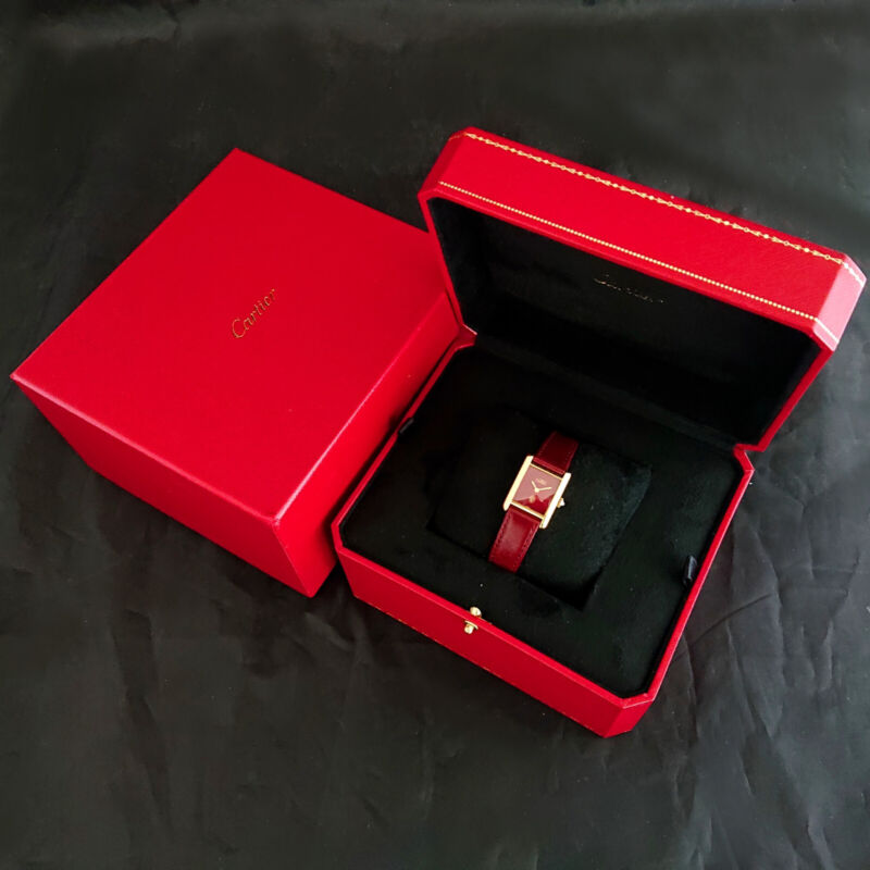 CARTIER Paris Tank Must Vermeil Ladies Silver Maroon Quartz Watch Circa 1990