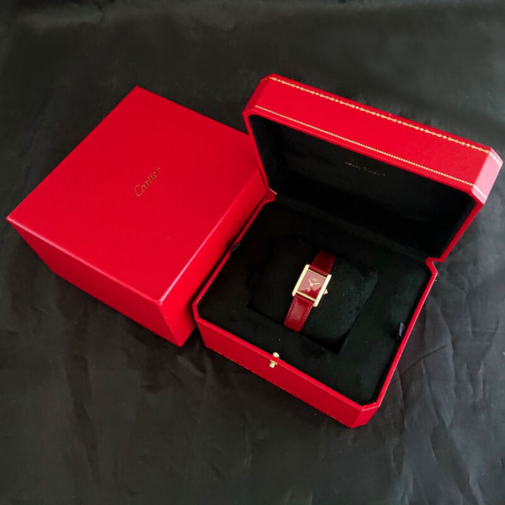 CARTIER Paris Tank Must Vermeil Ladies Silver Maroon Quartz Watch Circa 1990