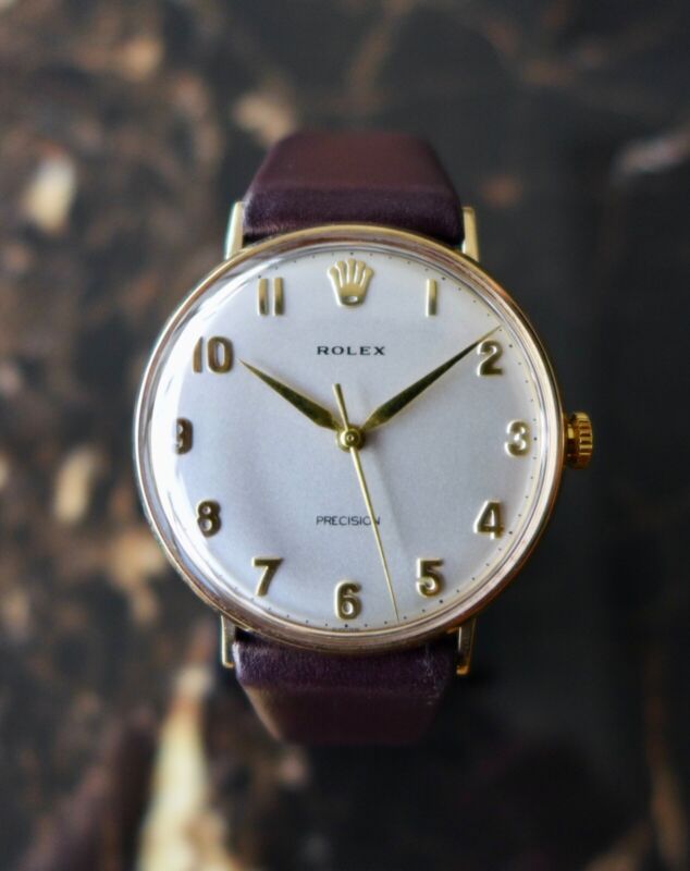 A STUNNING VINTAGE 1968 GENTS ROLEX PRECISION WRISTWATCH IN 9k SOLID GOLD