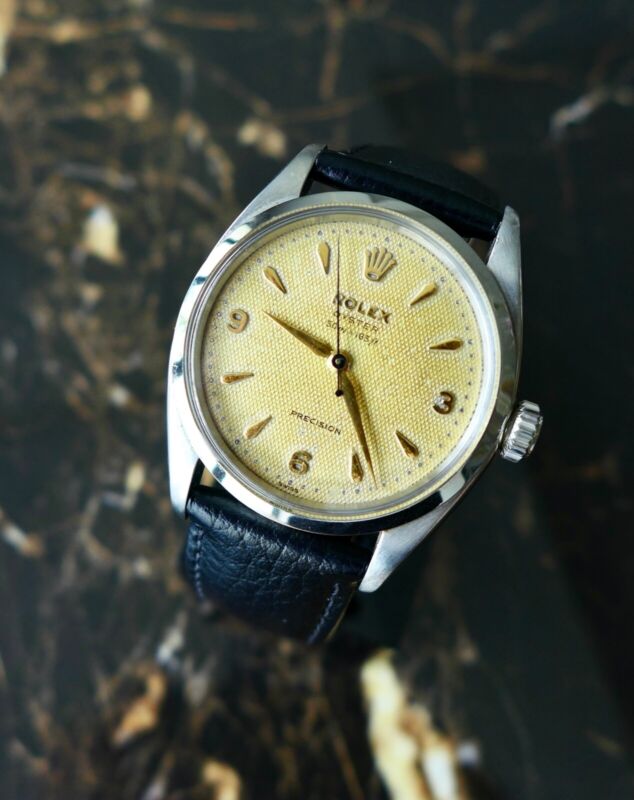 A STUNNING RARE VINTAGE 1956 ROLEX OYSTER "DEPTH RATED 50m=165ft" WAFFLE DIAL