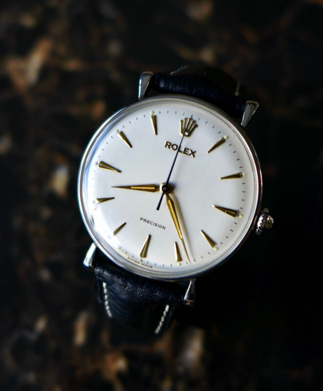 A STUNNING GENTS VINTAGE 1940s OVERSIZE (35MM) ROLEX PRECISION IN S/STEEL