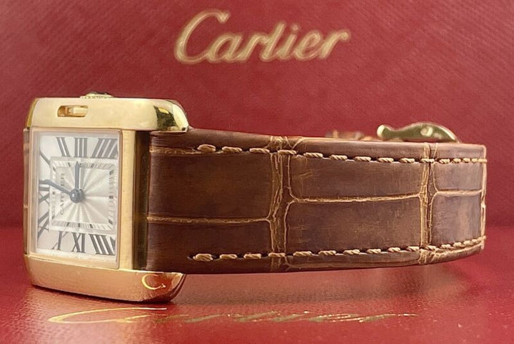 Cartier Tank 23mm Anglaise Rose Gold Silver Dial Ladies Watch Ref W1018255