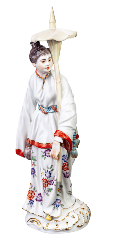 マイセンフィギュア 傘を持ったアジア人女性  J.J.ディーラー 外国人一級品 20cm