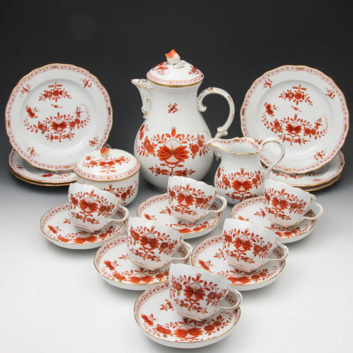 マイセン コーヒーサービス  1924年 インドの花　コーラルレッドペインティング