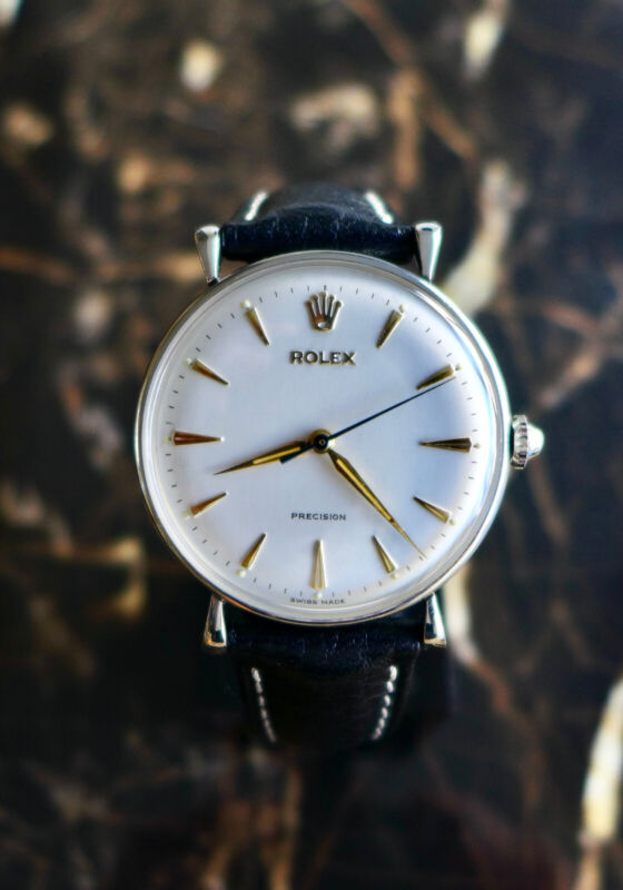 A STUNNING GENTS VINTAGE 1940s OVERSIZE (35MM) ROLEX PRECISION IN S/STEEL