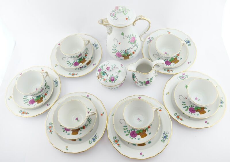21pcs Meissen Sheaves Pattern Decor Coffee Service Gold Edge 6 People MINT-