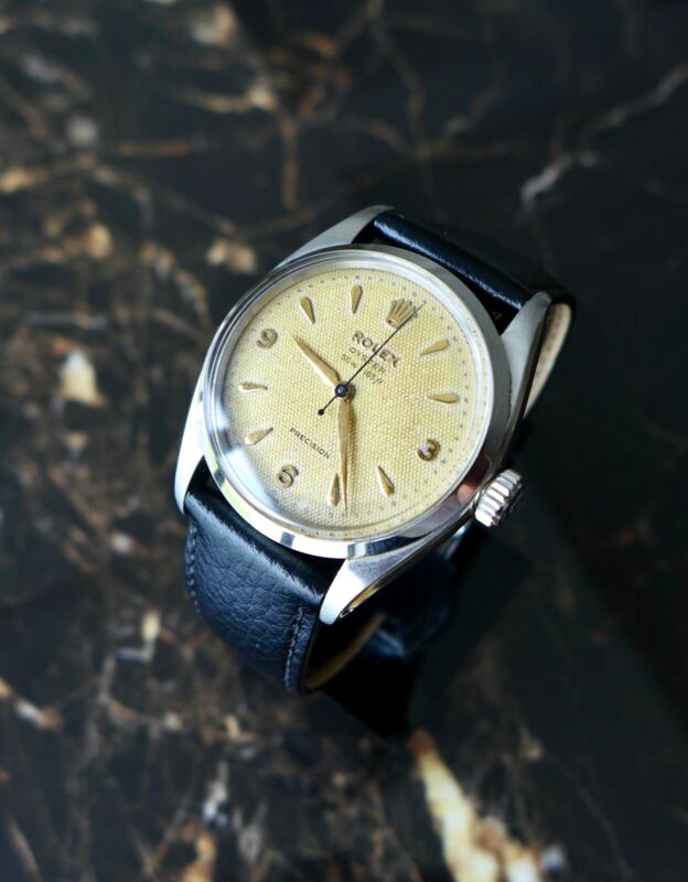 A STUNNING RARE VINTAGE 1956 ROLEX OYSTER "DEPTH RATED 50m=165ft" WAFFLE DIAL