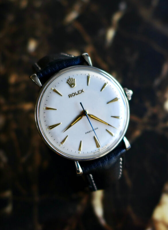 A STUNNING GENTS VINTAGE 1940s OVERSIZE (35MM) ROLEX PRECISION IN S/STEEL