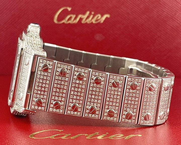 Cartier Ladies Santos Galbee 32mm Custom Iced 10ct Genuine Diamonds Ref 2823