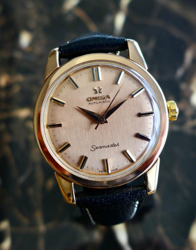 A BEAUTIFUL VINTAGE 1956 OMEGA AUTOMATIC SEAMASTER 2848 IN 18ct SOLID PINK GOLD