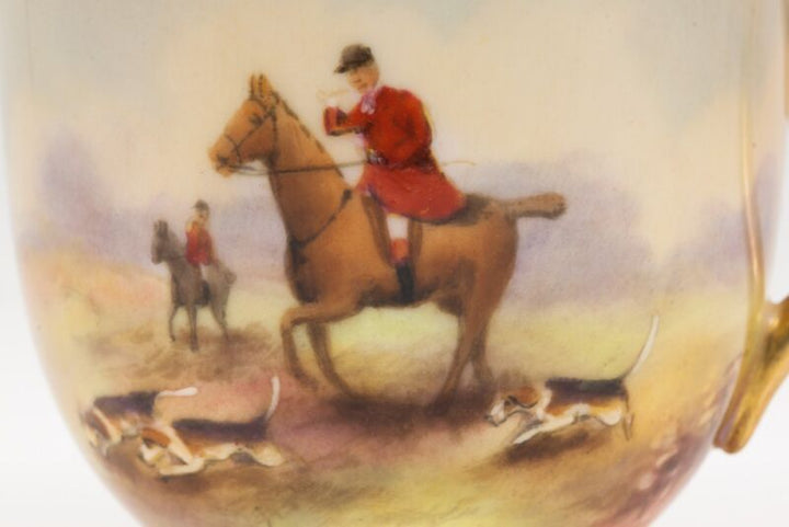 ロイヤルウースター デミタスカップ&ソーサー 手描き狩猟『ハンティングシーン』の風景