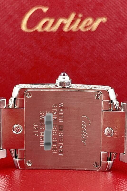 Cartier Tank Francaise 20mm PINK PEARL Dial Iced 4ct Genuine Diamonds Ref 3217