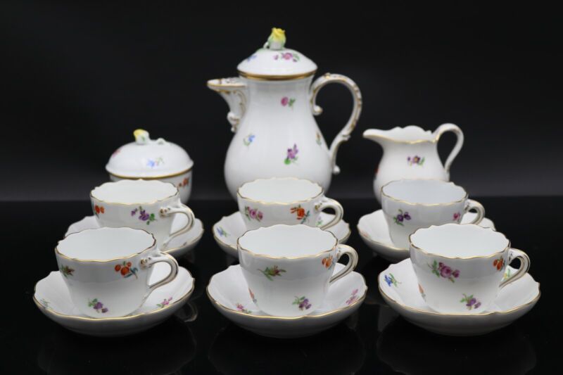 Meissen, mocha service, decor scattered flowers with gold, 15 pieces (220205)-